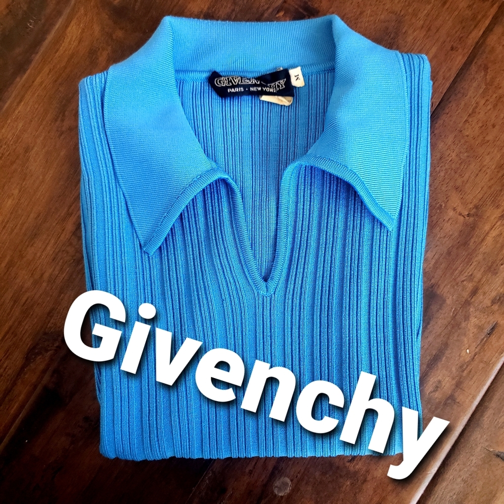 1970s vintage Givenchy splay collar, ribbed, disco shirt